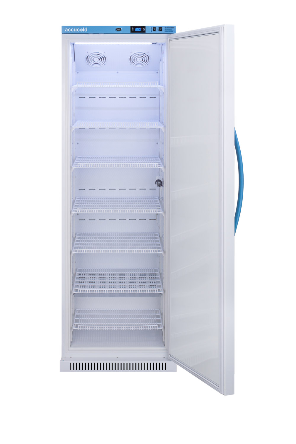 Purpose-built all-refrigerator for breast milk storage with 7 adjustable shelves, antimicrobial silver-ion handle, and hospital grade cord with 'green dot' plug